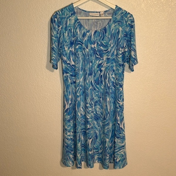 Susan Graver Blue Brushstrokes Tee Shirt Dress With Pockets Size Medium Petite - Picture 1 of 8